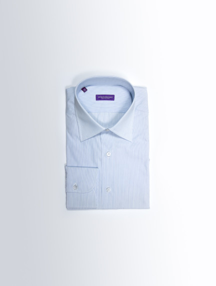Patrick Hellmann CollectionWhite Blue Men Shirt With Stripes Hairline Patternimage996